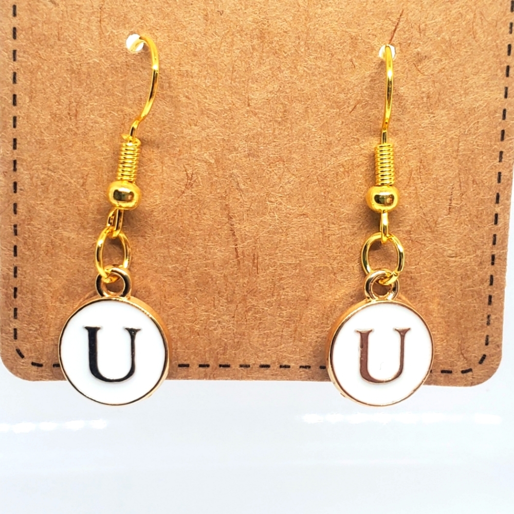 7/$10 U Initial Earrings, New